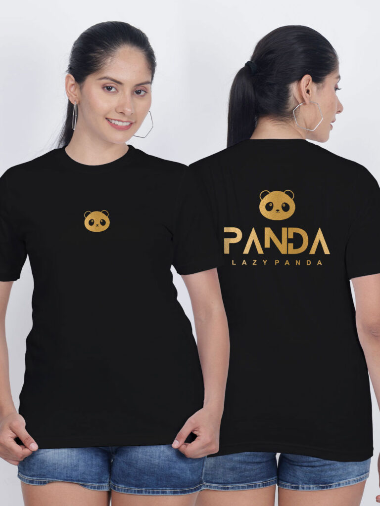 Lazy Panda Face Gold Printed Women T-shirt