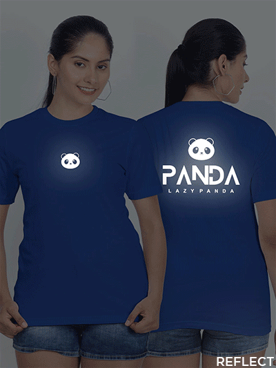 Rblue Cotton Lazy Panda Face Reflective Women T-shirt