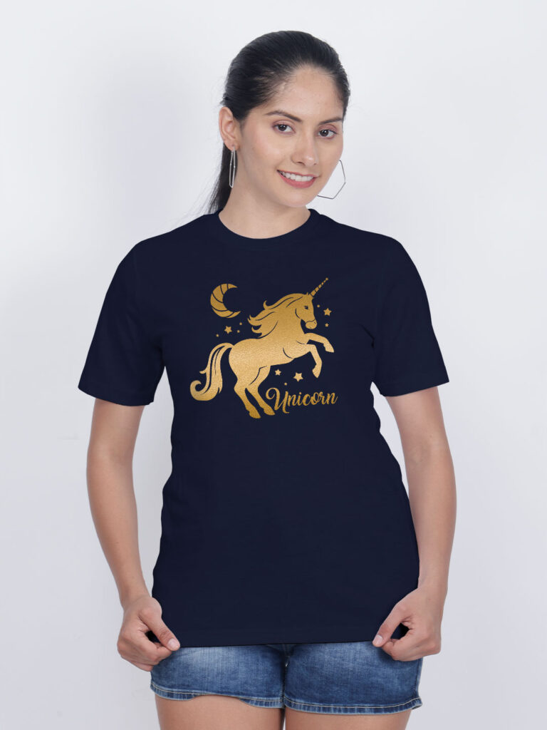 Unicorn Horse Gold Printed Women T-shirt