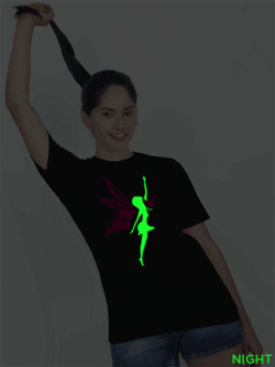 Black Cotton Angel Glow in Dark Women T-shirt