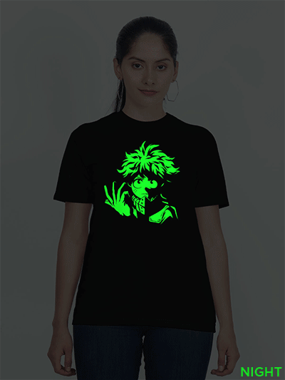 Black Cotton Boku Anime Glow in Dark Women T-shirt