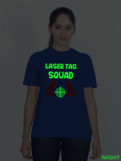 Rblue Cotton Laser Tag Squad Glow in Dark Women T-shirt