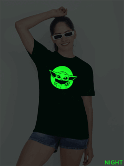 Bgreen Cotton Cute Baby Yoda Glow in Dark Women T-shirt