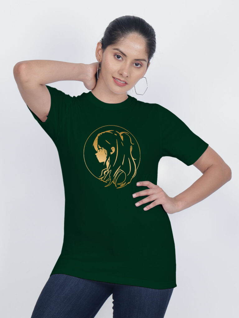 Anime Girl Gold Printed Women T-shirt image 2