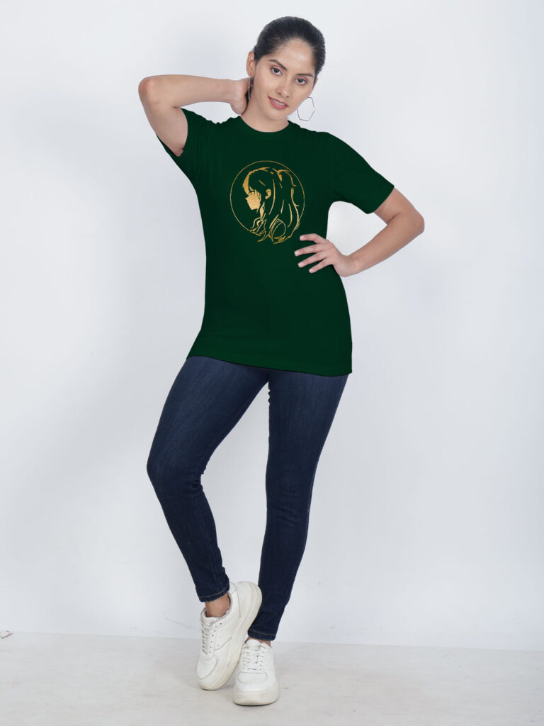 Anime Girl Gold Printed Women T-shirt image 3