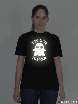 Black Cotton Cute Ghost Reflective Women T-shirt