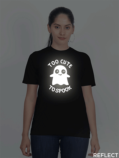 Black Cotton Cute Ghost Reflective Women T-shirt