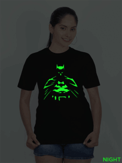 Black Cotton Batman Glow in Dark Women T-shirt