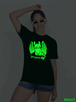 Bgreen Cotton Toothless Dragon Glow in Dark Women T-shirt