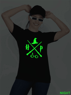 Black Cotton Harry Poter Halloween Glow in Dark Women T-shirt