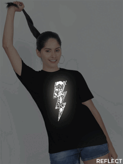 Black Cotton Halloween Reflective Women T-shirt
