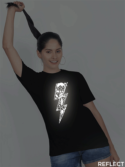 Black Cotton Halloween Reflective Women T-shirt