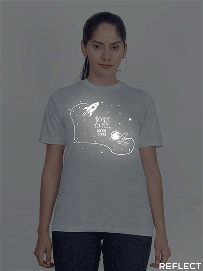 Grey Cotton Astronaut Born to Fly Reflective Women T-shirt