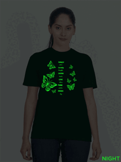 Bgreen Cotton Butterfly Smiley Glow in Dark Women T-shirt