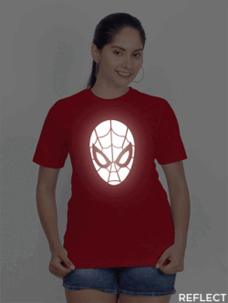 Red Cotton Spiderman Face Reflective Women T-shirt