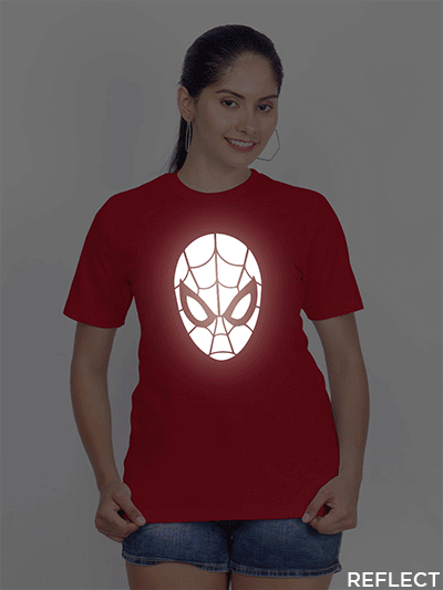 Red Cotton Spiderman Face Reflective Women T-shirt