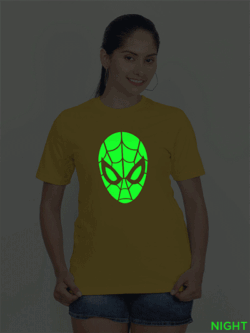 Yellow Cotton Spiderman Face Glow in Dark Women T-shirt