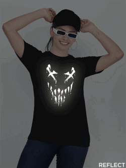 Black Cotton Halloween Smile Reflective Women T-shirt