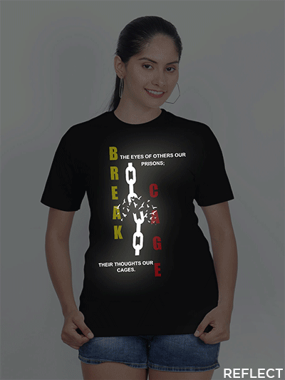 Black Cotton Break Cage Reflective Women T-shirt