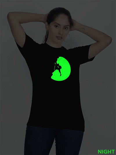 Black Cotton Trekking Glow in Dark Women T-shirt