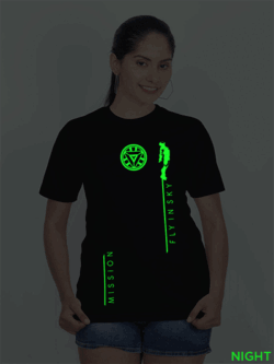 Black Cotton Mission Fly Glow in Dark Women T-shirt