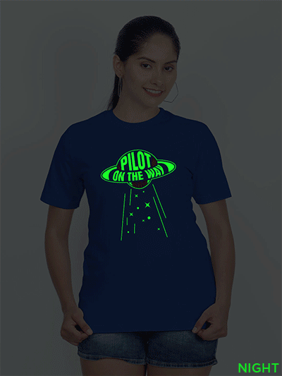 Rblue Cotton Pilot on the Way Glow in Dark Women T-shirt