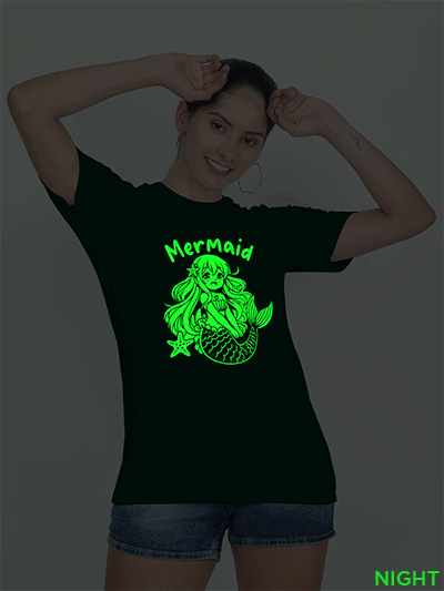 Bgreen Cotton Mermaid Anime Glow in Dark Women T-shirt