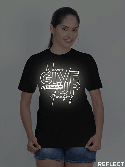 Black Cotton Never Give up Reflective Women T-shirt