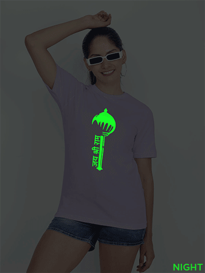 Lavender Cotton Shree Ram Gada Glow in Dark Women T-shirt