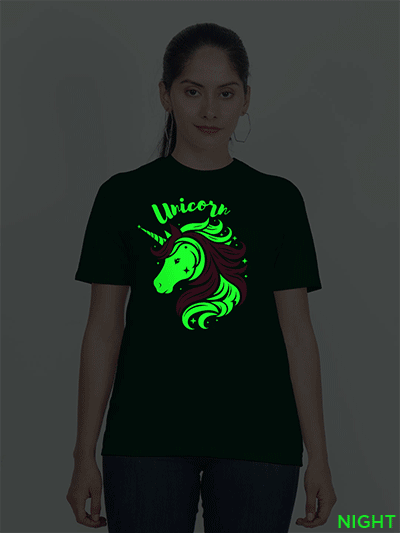 Bgreen Cotton Unicorn Glow in Dark Women T-shirt