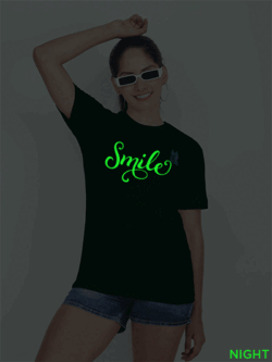 Bgreen Cotton Smile Butterfly Glow in Dark Women T-shirt
