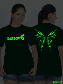 Bgreen Cotton Butterfly Wings Glow in Dark Women T-shirt