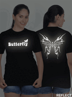 Black Cotton Butterfly Wings Reflective Women T-shirt