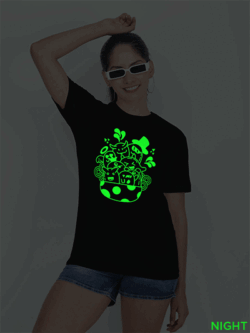 Black Cotton Cute Halloween Glow in Dark Women T-shirt