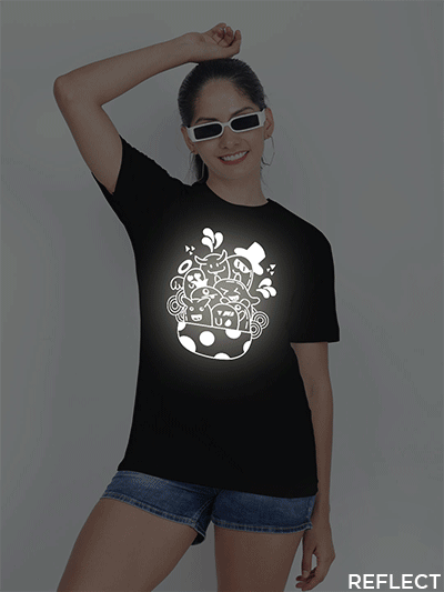 Black Cotton Cute Halloween Reflective Women T-shirt