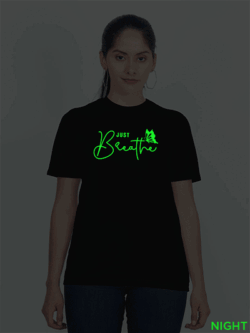 Black Cotton Just Breath Butterfly Glow in Dark Women T-shirt