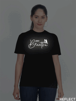 Black Cotton Just Breath Butterfly Reflective Women T-shirt