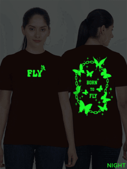 Maroon Cotton Born to Fly Glow in Dark Women T-shirt