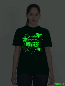 Bgreen Cotton Astronaut Universe Glow in Dark Women T-shirt