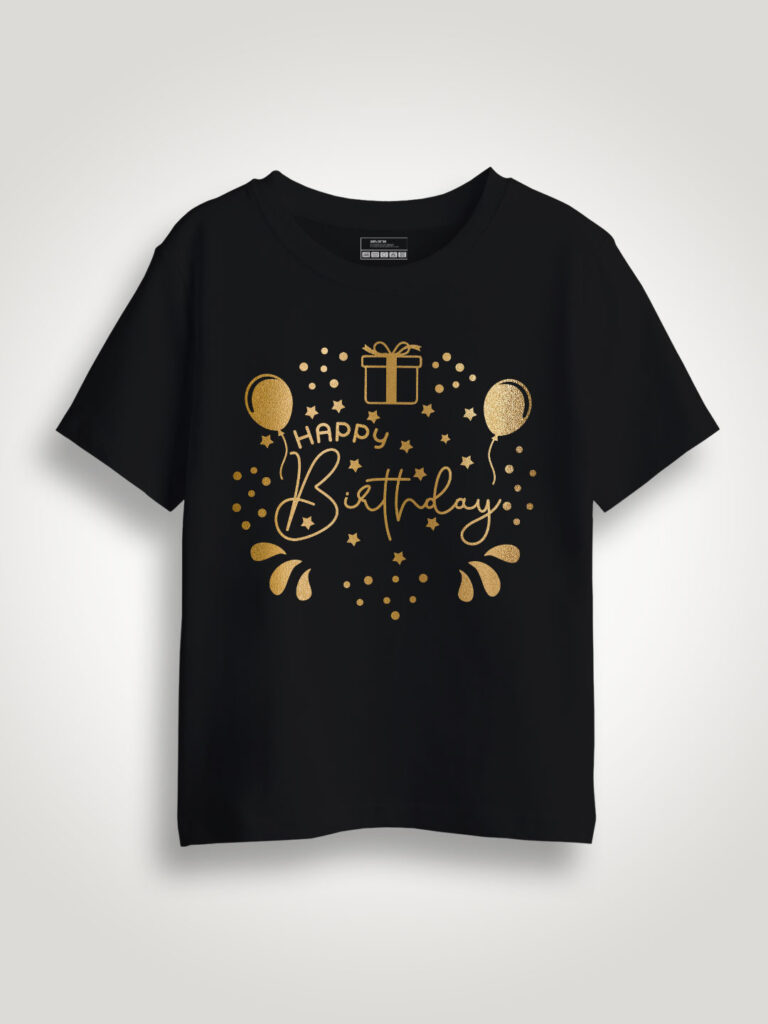 Happy Birthday Gold Printed Kids T-shirt