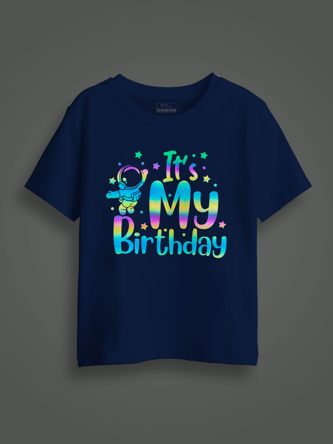 Rblue Cotton Astronaut with Birthday Rainbow Reflective Kids T-shirt