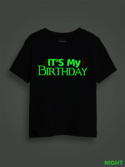 Black Cotton It's my Birthday Kids Glow in Dark T-shirt
