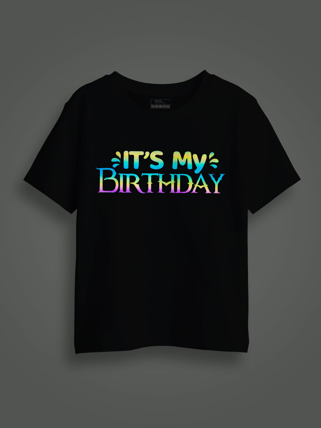 Black Cotton It's my Birthday Rainbow Reflective Kids T-shirt