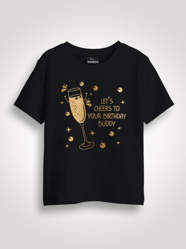 Let’s Cheers to your Birthday Buddy Gold Printed Kids T-shirt