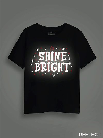 Black Cotton Shine Bright Reflective Kids T-shirt