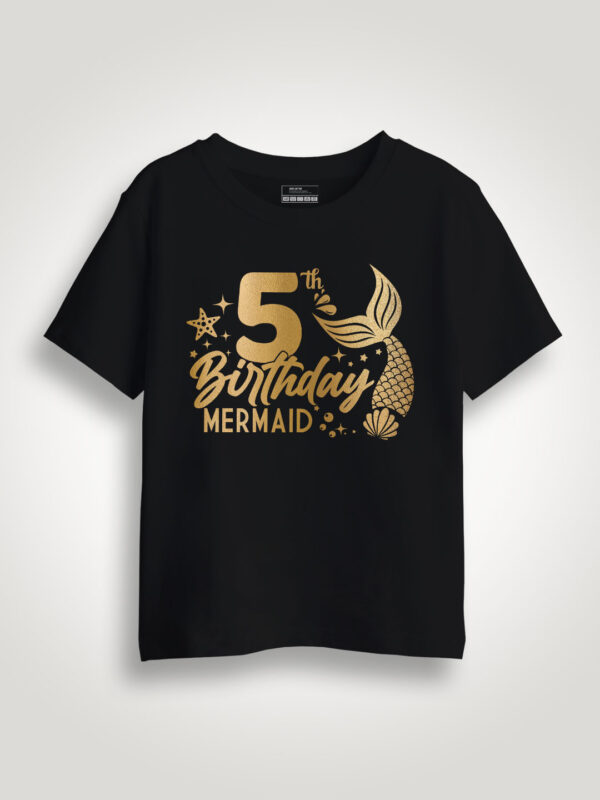 5th Birthday Mermaid Gold Printed Kids T-shirt