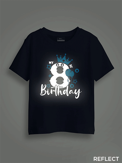 Nblue Cotton My 8th Birthday Reflective Kids T-shirt