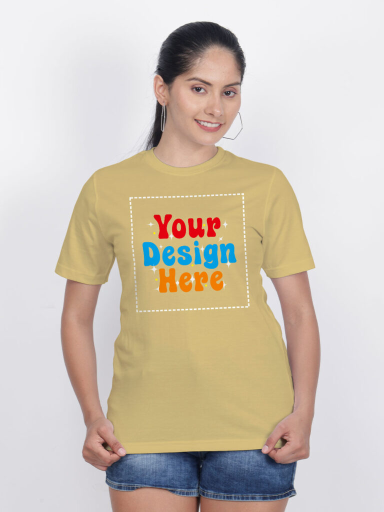 Women Beige Customize Printed T-shirt