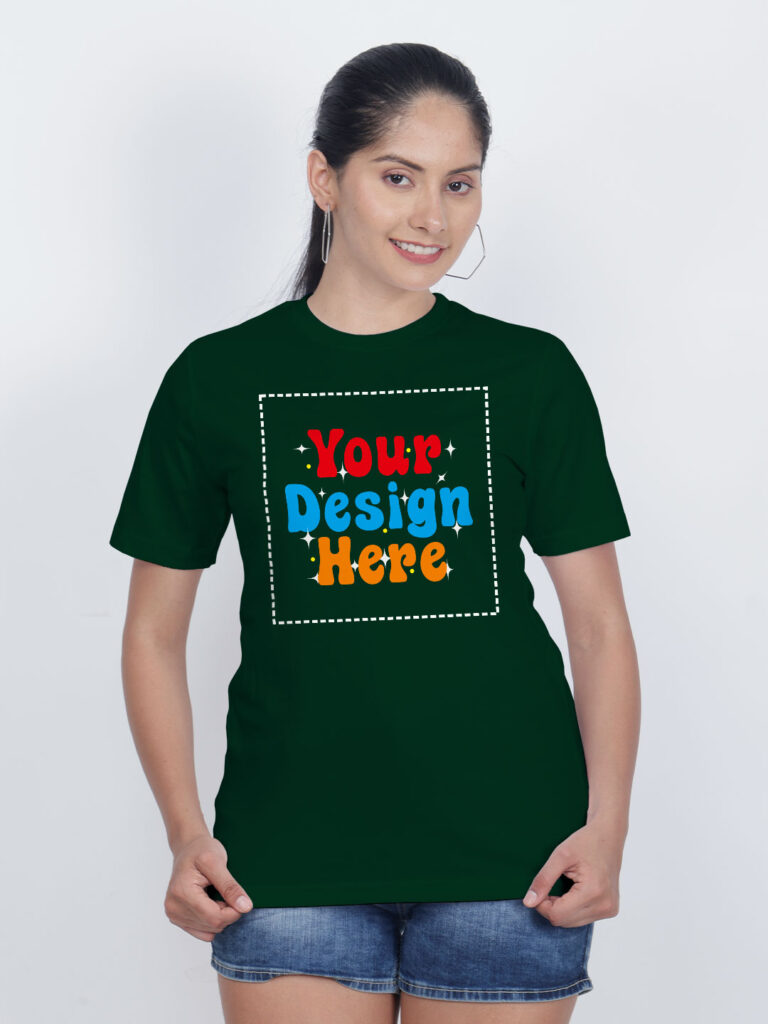 Women Bottle Green Customize Printed T-shirt