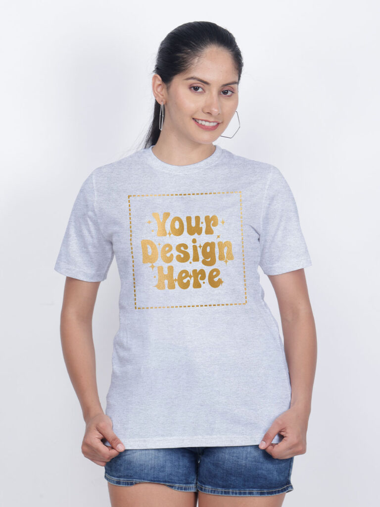 Women Customize Grey Gold Printed Tshirt